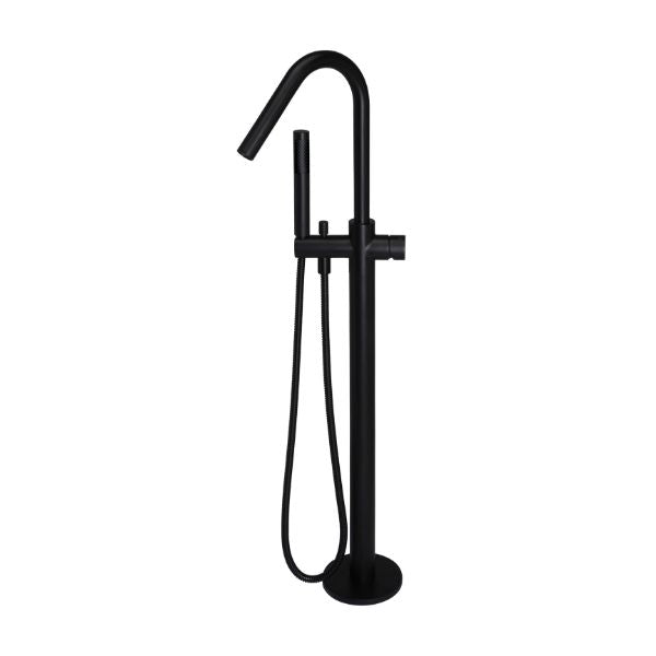 Meir Pinless Round Freestanding Bath Spout and Hand Shower Matte Black