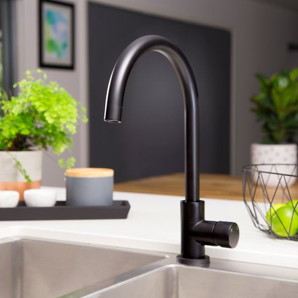 Meir Pinless Round Kitchen Sink Mixer Tap Matte Black