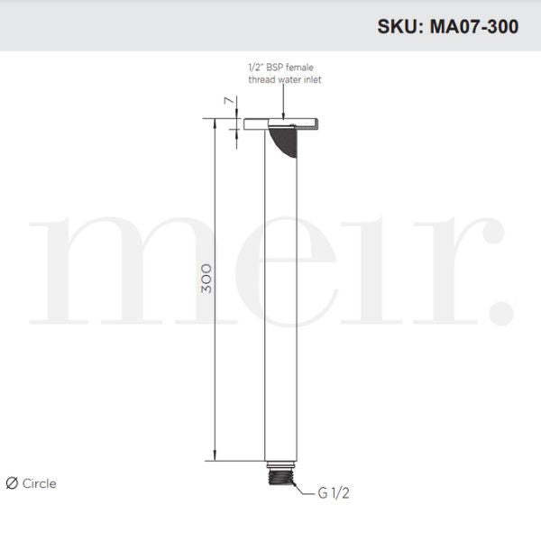 Meir Round Ceiling Shower Arm 300mm Shadow