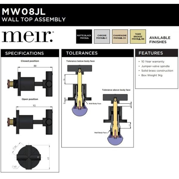 Meir Round Cross Handle Jumper Valve Wall Top Assemblies Champagne