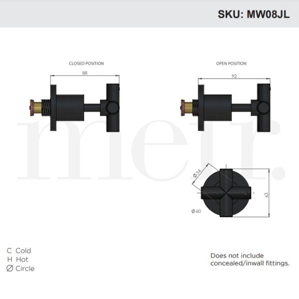 Meir Round Cross Jumper Valve Wall Top Assemblies Shadow