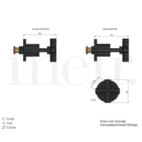 Meir Round Cross Jumper Valve Wall Top Assemblies Brushed Nickel Long Spindle