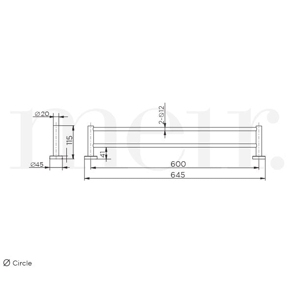 Meir Round Double Towel Rail 600mm - Brushed Nickel