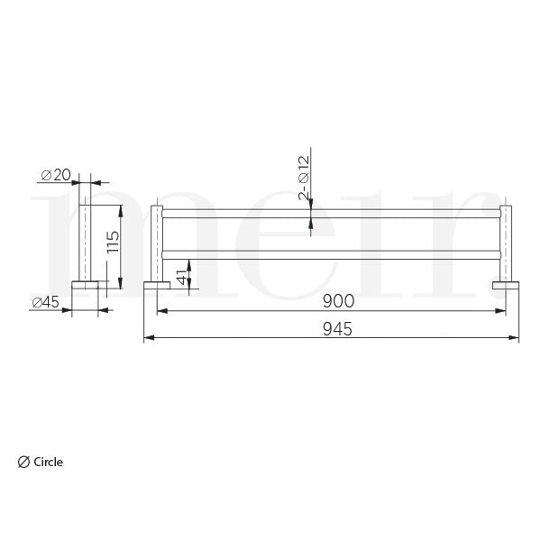 Meir Round Double Towel Rail 600mm - 900mm - Shadow