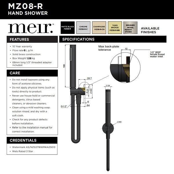 Meir Round Hand Shower on Bracket - Chrome