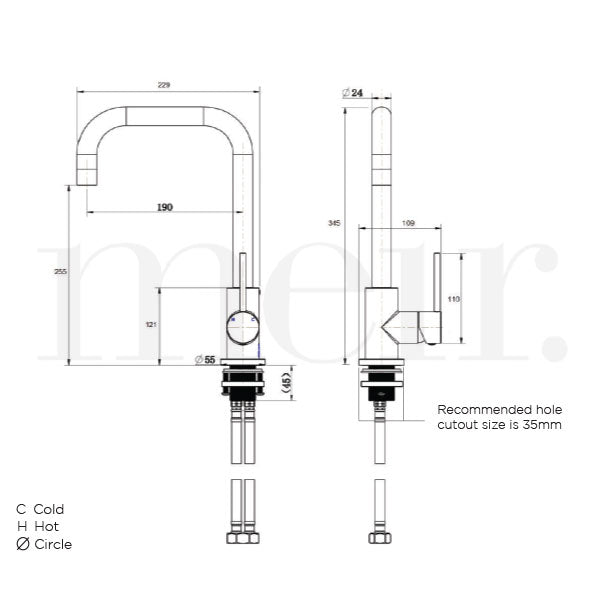 Meir Round Squareline Kitchen Sink Mixer Brushed Nickel