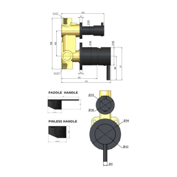 Meir Paddle Round Wall Mixer with Diverter Champagne