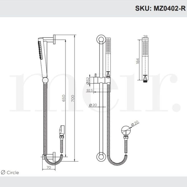 Meir Round Shower on Rail - Chrome