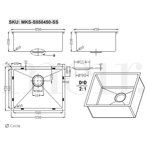 Meir Single Bowl Kitchen Sink 550mm - Stainless Steel