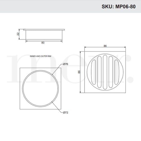 Meir Square Floor Grate Shower Drain 80mm Outlet - Shadow