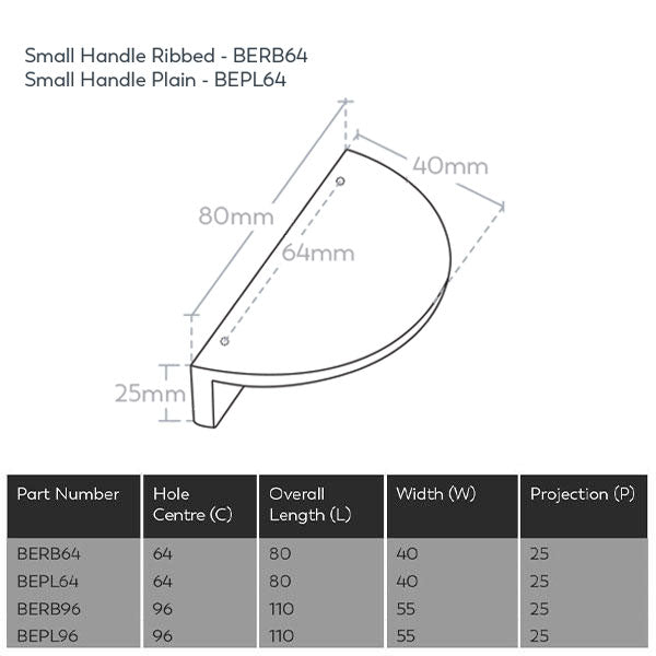 Momo Handles Barrington Eclipse Dark Brushed Brass Small Ribbed Technical Drawing - The Blue Space