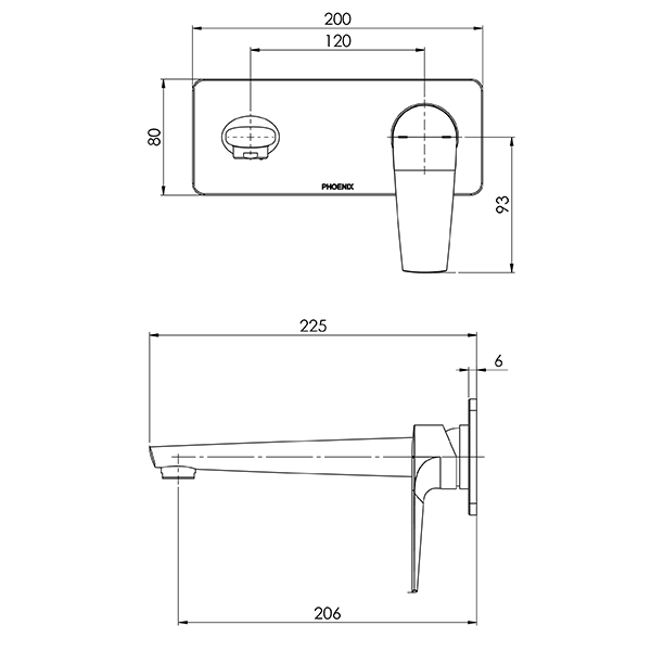 Phoenix Arlo Wall Basin/Bath Mixer Set 200mm Brushed Nickel