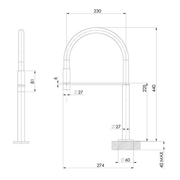 Phoenix Axia Hob Sink Mixer Set Flexible Hose Matte Black