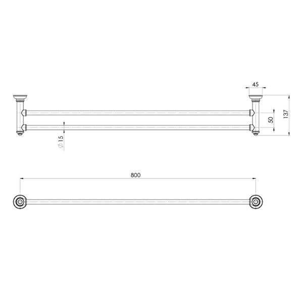 Phoenix Cromford Double Towel Rail 800mm Brushed Gold