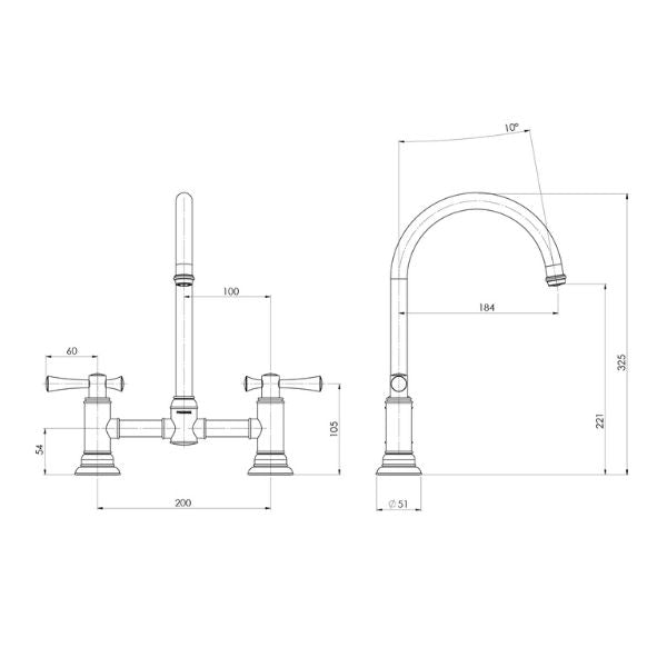 Technical Drawing; Phoenix Cromford Exposed Sink Set