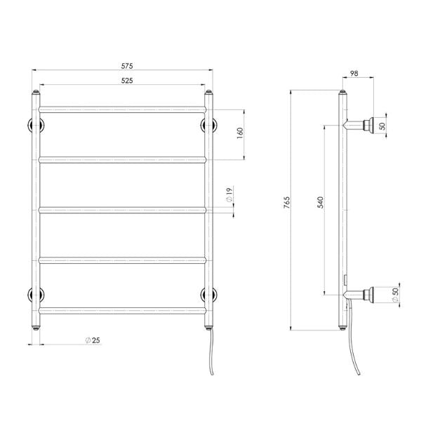Phoenix Cromford Heated Towel Ladder 550mm Brushed Gold