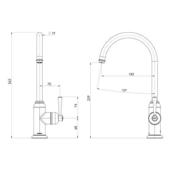 Phoenix Cromford Side Level Sink Mixer Brushed Nickel