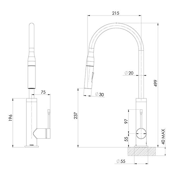 Phoenix Deja Pull Out Sink Mixer Chrome