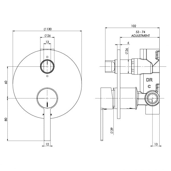 Phoenix Lexi MKII Shower/Bath Diverter Mixer Matte Black