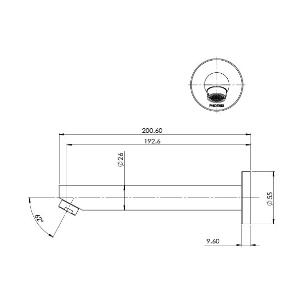Phoenix Pina Wall Bath/Basin Outlet 180mm Brushed Nickel