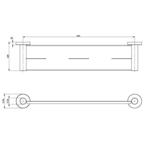 Phoenix Radii Stainless Steel Shower Shelf Round Plate Technical Drawing - The Blue Space