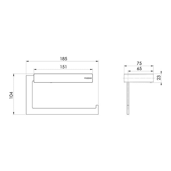 Phoenix Lexi MKII Toilet Roll Holder Technical Drawing  - The Blue Space