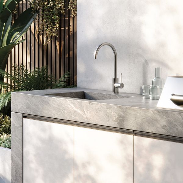 Phoenix Vivid Slimline 316 Stainless Steel Sink Mixer 200mm Gooseneck