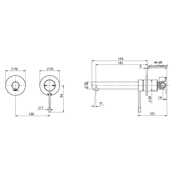 Phoenix Vivid Slimline Wall Basin/Bath Mixer Set 180mm 316 Stainless Steel