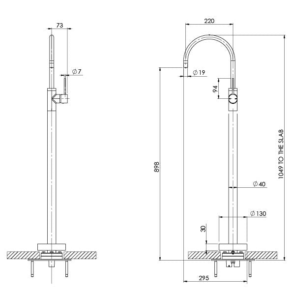 Phoenix Vivid Slimline Floor Mounted Bath Mixer - Brushed Carbon
