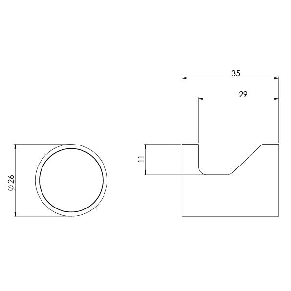 Phoenix Vivid Slimline Robe Hook Technical Drawing - The Blue Space