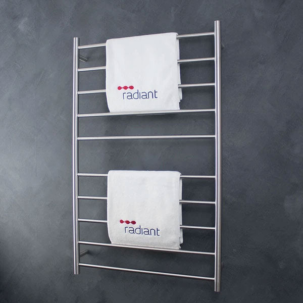 Radiant Round 10 Bar Heated Towel Ladder 750x1200 Brushed Stainless