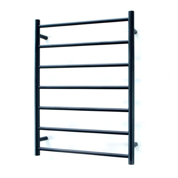 Radiant 12V 7 Bar Round Heated Towel Ladder 600w x 800h - Matte Black | The Blue Space