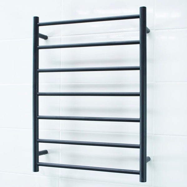 Radiant 12V 7 Bar Round Heated Towel Ladder 600w x 800h - Matte Black | The Blue Space