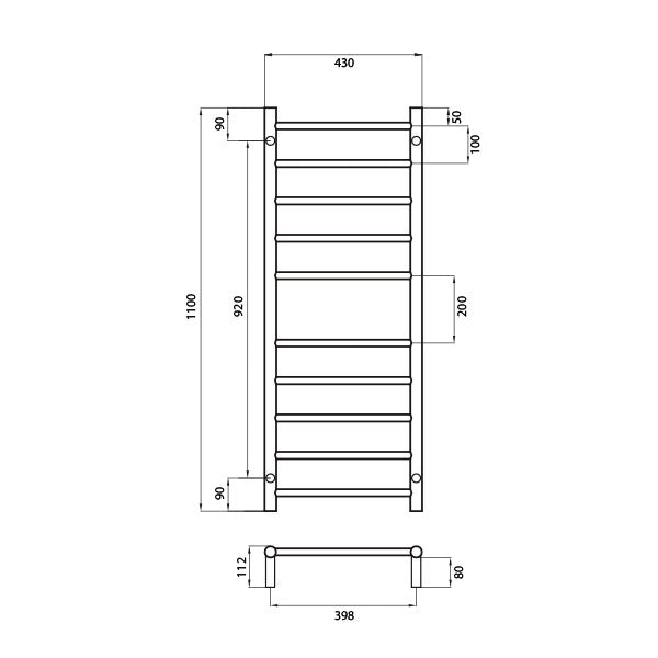 Radiant Round 10 Bar Non-Heated Towel Ladder 430 x 1100 Matte Black