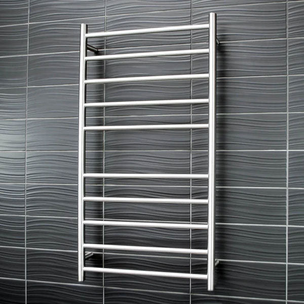 Radiant Round 10 Bar Heated Towel Ladder 600 x 1100 Brushed