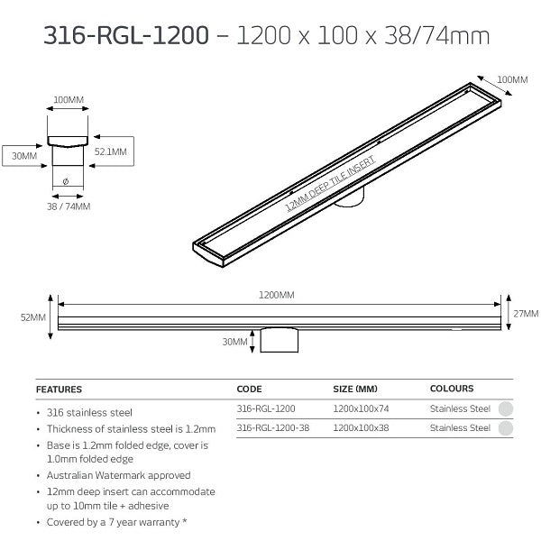 Radiant Tile Insert Linear Shower Grate - Brushed Satin