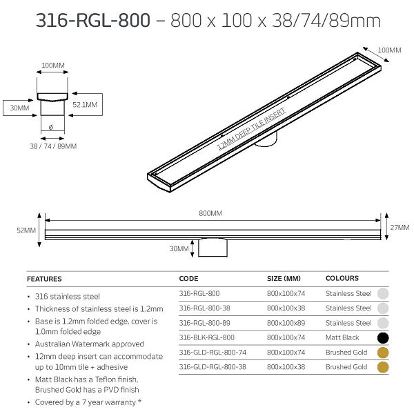 Radiant Tile Insert Linear Shower Grate - Brushed Satin