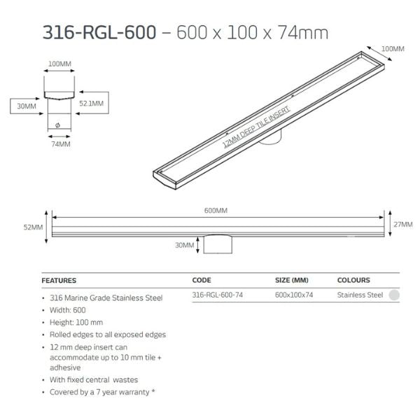 Radiant Tile Insert Linear Shower Grate Brushed Gold