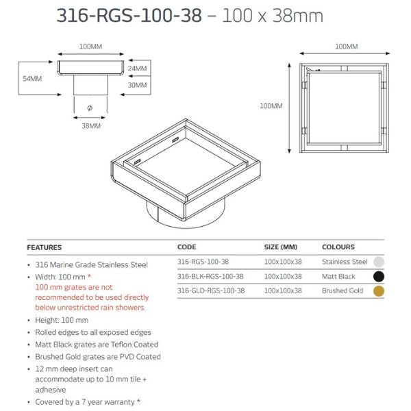 Radiant Tile Insert Square Floor Waste - Gun Metal Grey