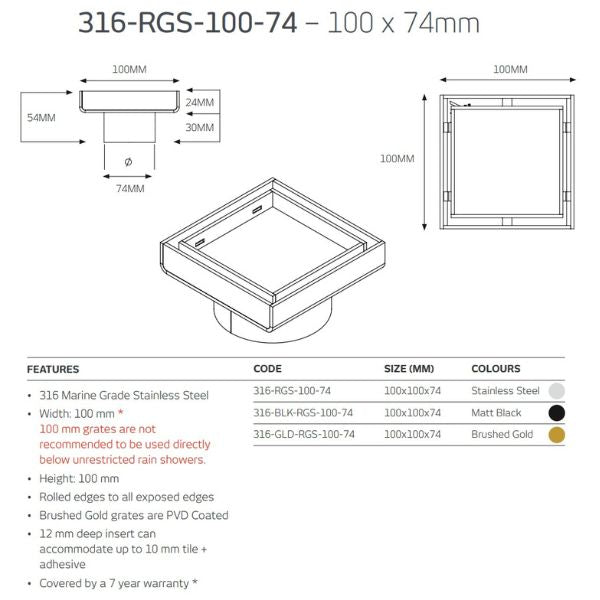 Radiant Tile Insert Square Floor Waste - Gun Metal Grey