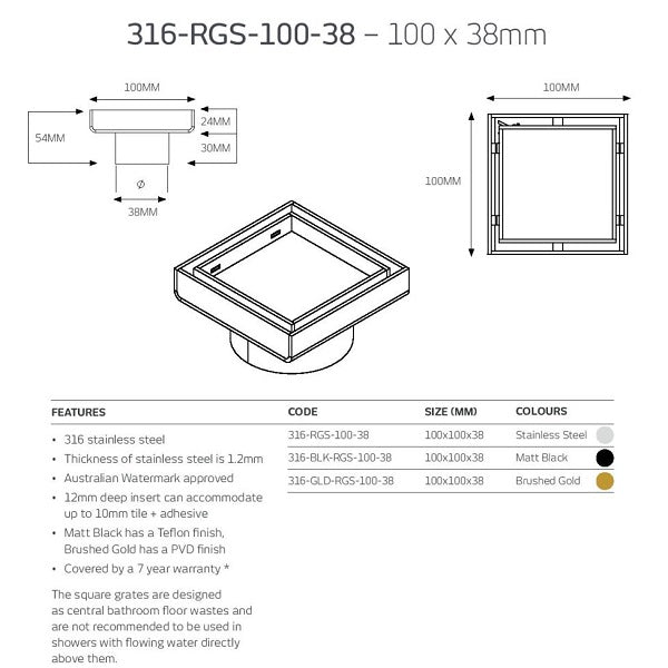 Radiant Tile Insert Square Floor Waste - Brushed Satin