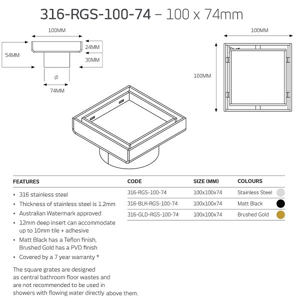 Radiant Tile Insert Square Floor Waste - Brushed Satin