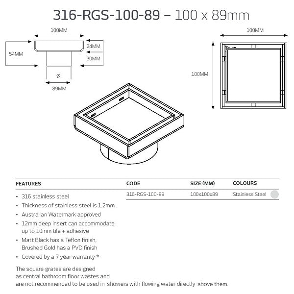 Radiant Tile Insert Square Floor Waste - Brushed Satin