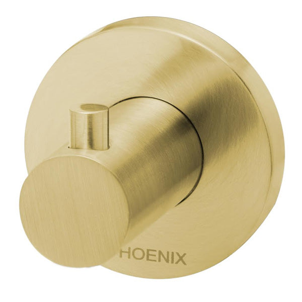 Phoenix Radii Robe Hook Round Plate Brushed Gold