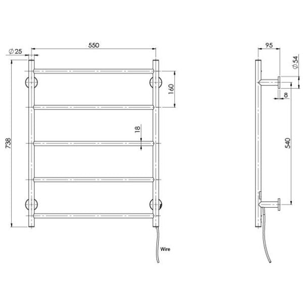 Phoenix Radii Heated Towel Ladder 550mm Brushed Gold