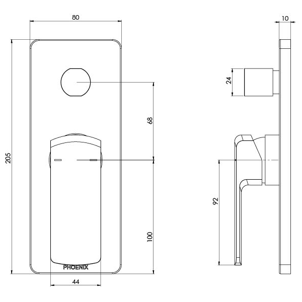 Phoenix Teva Shower/Bath Diverter Mixer Brushed Nickel Technical Drawing - The Blue Space