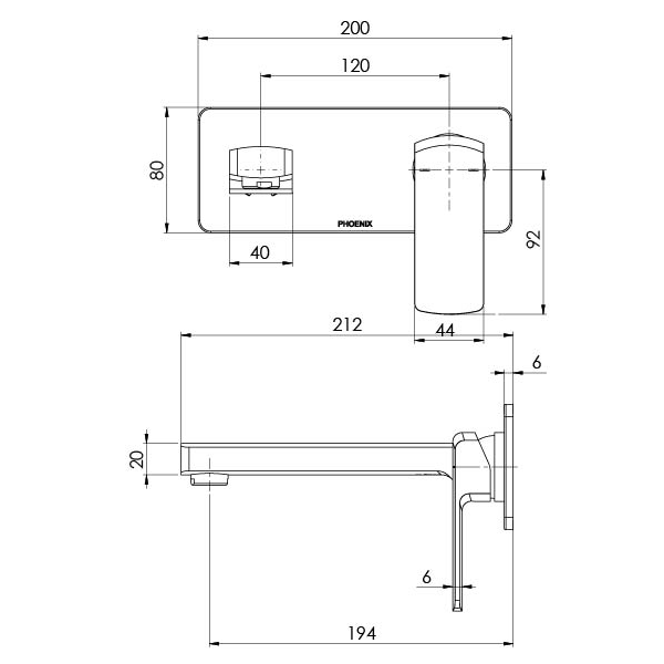Phoenix Teva Wall Basin/Bath Mixer Set 200mm Brushed Nickel
