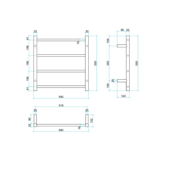 Thermogroup 12V 4 Bar 550mm Heated Towel Ladder Matte Black