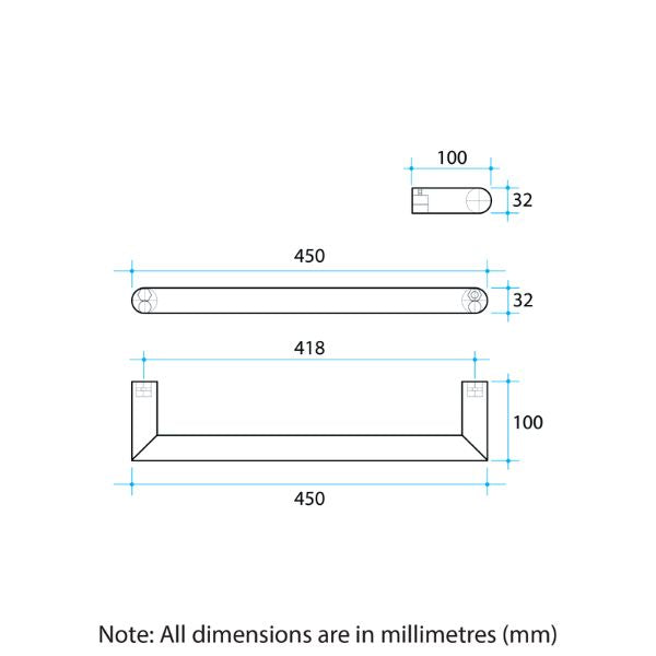 Thermogroup 12V Round Single Bar Horizontal 450mm Heated Towel Rail Polished Stainless Steel