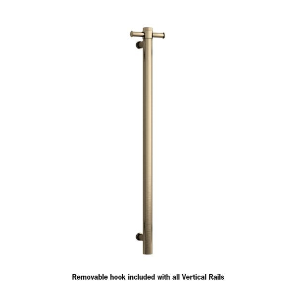 Thermogroup 12V Straight Round Vertical Single Bar Heated Towel Rail - Brushed Brass